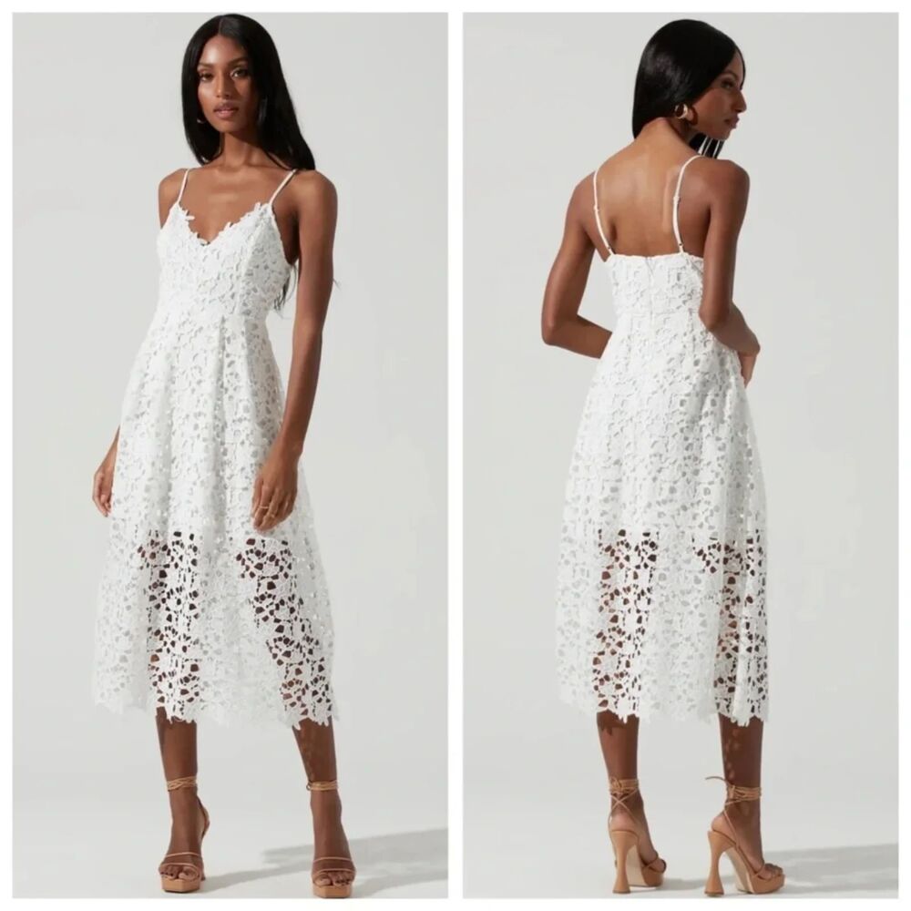 Astr The Label White Lace A Line Midi Dress. Size M